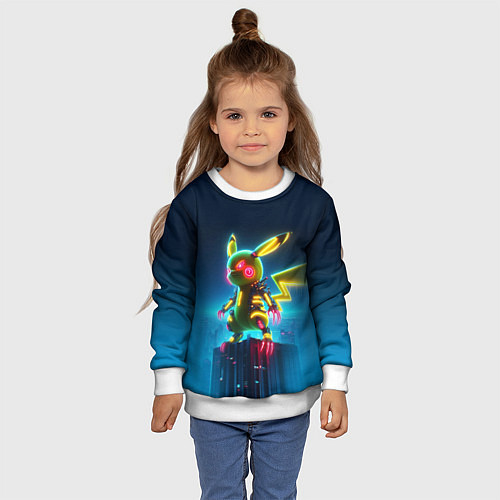 Детский свитшот Кибер Пикачу охотник с когтями - неоновое свечение / 3D-Белый – фото 4