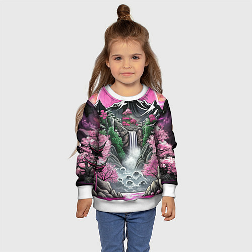 Детский свитшот Японские горы и водопад / 3D-Белый – фото 4