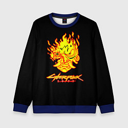 Свитшот детский Cyberpunk 2077 fire logo, цвет: 3D-синий