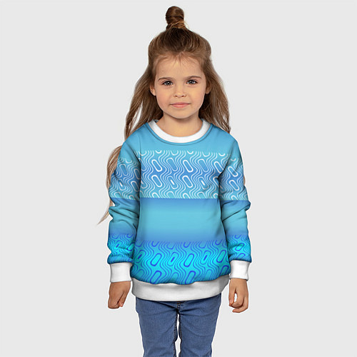 Детский свитшот Синие и белые волны / 3D-Белый – фото 4
