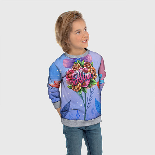 Детский свитшот Алина объемные розы / 3D-Меланж – фото 3
