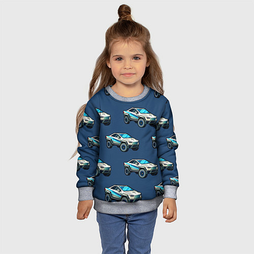 Детский свитшот Тесла киберпанк паттерн с машинками / 3D-Меланж – фото 4