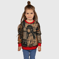 Свитшот детский Девчонка на фоне газетных вырезок, цвет: 3D-красный — фото 2