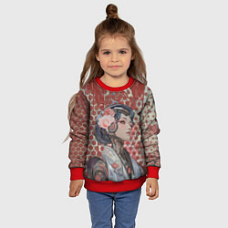 Свитшот детский Девушка-андроид на фоне шестиугольников, цвет: 3D-красный — фото 2