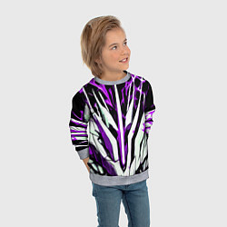 Свитшот детский Чёрный фон, фиолетово-белая абстракция, цвет: 3D-меланж — фото 2