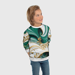 Свитшот детский Зеленые волны и золотые веточки, цвет: 3D-белый — фото 2