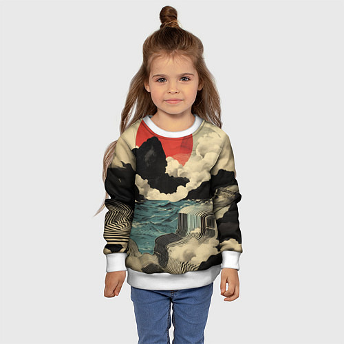 Детский свитшот Ретро пейзаж в Японском стиле / 3D-Белый – фото 4