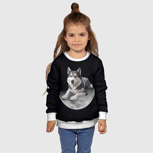 Детский свитшот Хаски на луне / 3D-Белый – фото 4