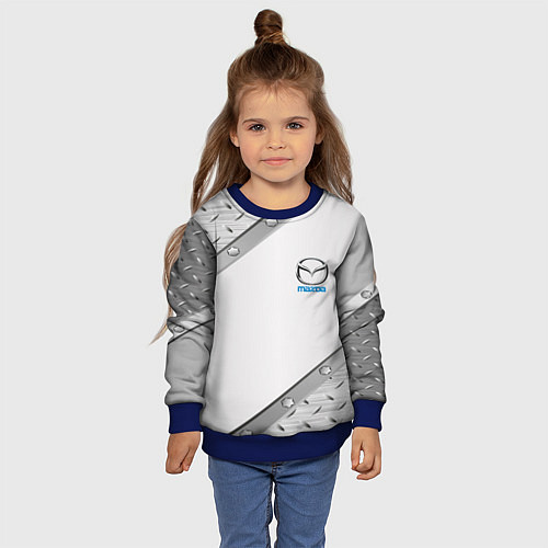 Детский свитшот Mazda текстура метал / 3D-Синий – фото 4