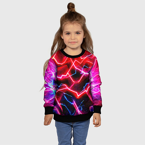 Детский свитшот Неоновые космические разряды - нейроарт / 3D-Черный – фото 4
