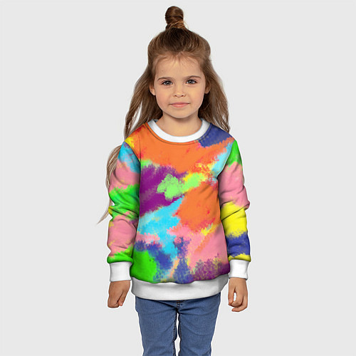 Детский свитшот Яркие пятна мелками - текстура / 3D-Белый – фото 4