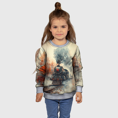 Детский свитшот Ретро паровоз с красной звездой / 3D-Меланж – фото 4