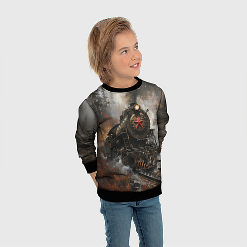 Детский свитшот Паровоз в осеннем лесу / 3D-Черный – фото 3