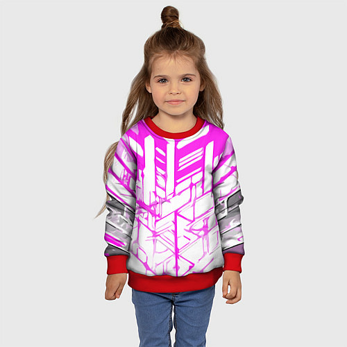 Детский свитшот Агрессивные розовые полосы на белом фоне / 3D-Красный – фото 4