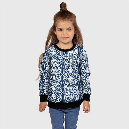 Детский свитшот Геометрический узор арабеска бело-синий / 3D-Черный – фото 4