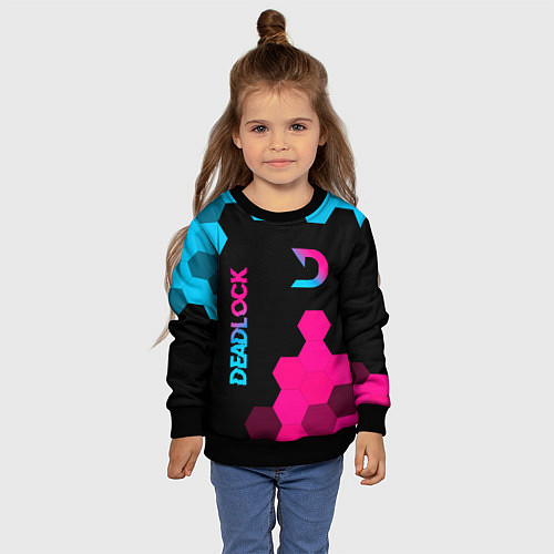 Детский свитшот Deadlock - neon gradient вертикально / 3D-Черный – фото 4
