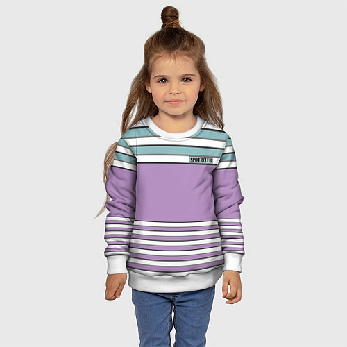 Детский свитшот Горизонтальный полосы сиреневые и зеленые / 3D-Белый – фото 4