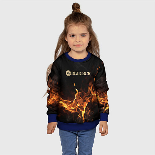 Детский свитшот Deadlock logo на фоне огня / 3D-Синий – фото 4