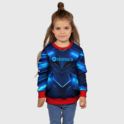 Детский свитшот Deadlock logo и синий неон / 3D-Красный – фото 4