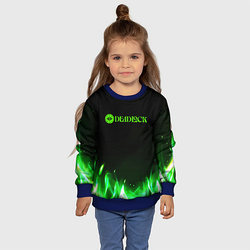 Детский свитшот Deadlock logo зеленый огонь / 3D-Синий – фото 4