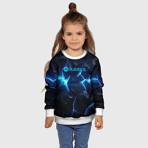Детский свитшот Deadlock logo синий лого / 3D-Белый – фото 4