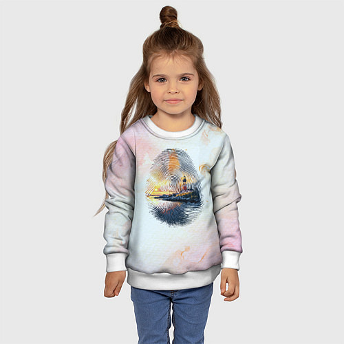 Детский свитшот Маяк у моря на закате в отпечатке пальца / 3D-Белый – фото 4
