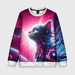 Детский свитшот Космический кибер котёнок - неоновое свечение