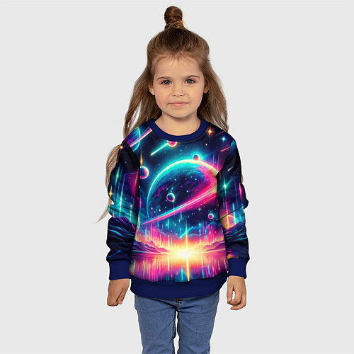 Детский свитшот Неоновый космос - нейроарт / 3D-Синий – фото 4