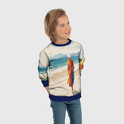 Свитшот детский Летний пейзаж с женщиной на пляже, цвет: 3D-синий — фото 2