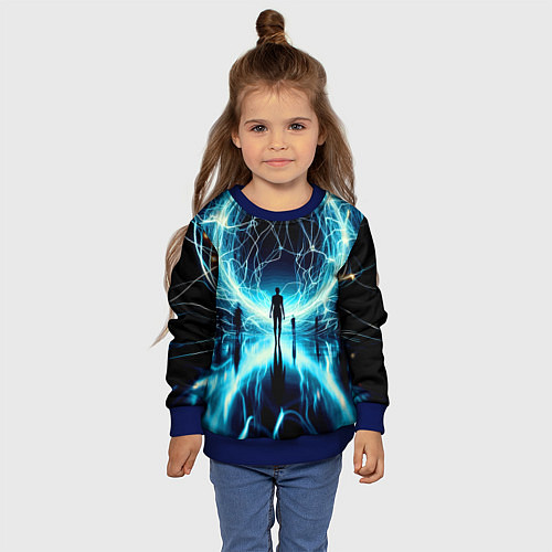 Детский свитшот Человек и неоновая планета - нейроарт / 3D-Синий – фото 4