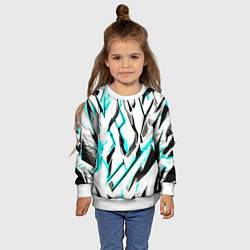 Свитшот детский Чёрно-голубые агрессивные полосы на белом фоне, цвет: 3D-белый — фото 2