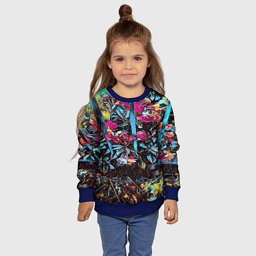 Детский свитшот Цветы за забором / 3D-Синий – фото 4