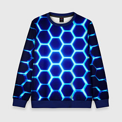Свитшот детский Неоновые шестигранники с подсветкой, цвет: 3D-синий
