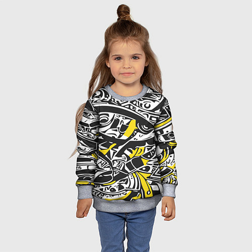 Детский свитшот Черно-желтый орнамент / 3D-Меланж – фото 4