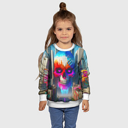 Свитшот детский Цветной череп в мегаполисе - нейроарт, цвет: 3D-белый — фото 2