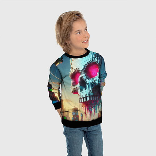 Детский свитшот Cool pixel skull - ai art fantasy / 3D-Черный – фото 3