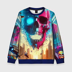 Свитшот детский Cool vanguard neon cyber skull - ai art, цвет: 3D-синий