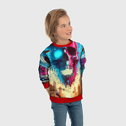 Свитшот детский Cool vanguard neon cyber skull - ai art, цвет: 3D-красный — фото 2