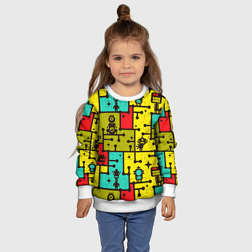 Детский свитшот Роботы монстры паттерн / 3D-Белый – фото 4