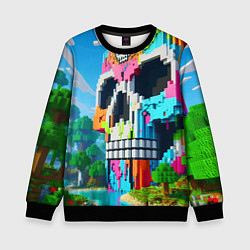 Свитшот детский Minecraft skull - ai art fantasy, цвет: 3D-черный