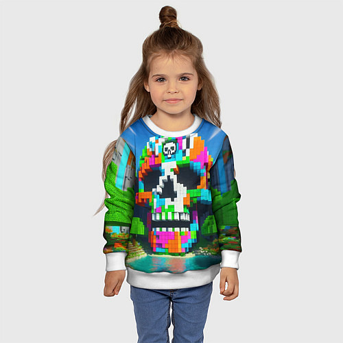 Детский свитшот Minecraft landscape with skull - ai art fantasy / 3D-Белый – фото 4