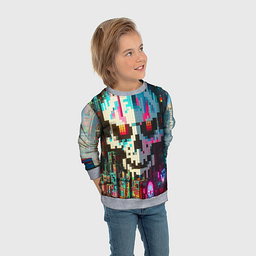 Детский свитшот Череп-небоскрёб Майнкрафт / 3D-Меланж – фото 3