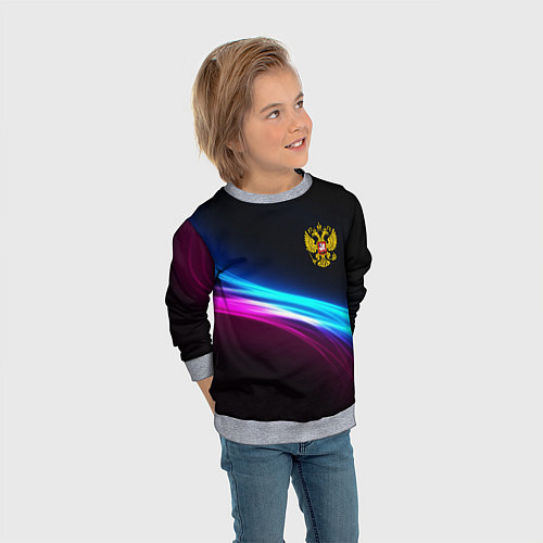 Детский свитшот Россия неоновые волны / 3D-Меланж – фото 3