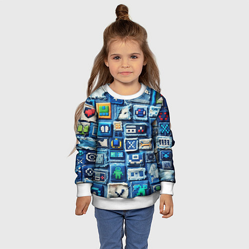 Детский свитшот Пэчворк с геймерскими знаками / 3D-Белый – фото 4