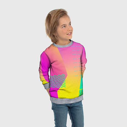 Детский свитшот Неоновая геометрия градиент / 3D-Меланж – фото 3