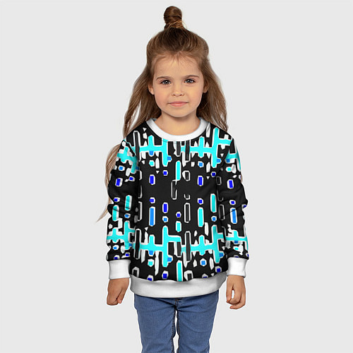 Детский свитшот Синие линии и точки на чёрном фоне / 3D-Белый – фото 4