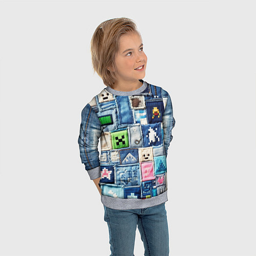 Детский свитшот Minecraft на пэчворк джинсах / 3D-Меланж – фото 3
