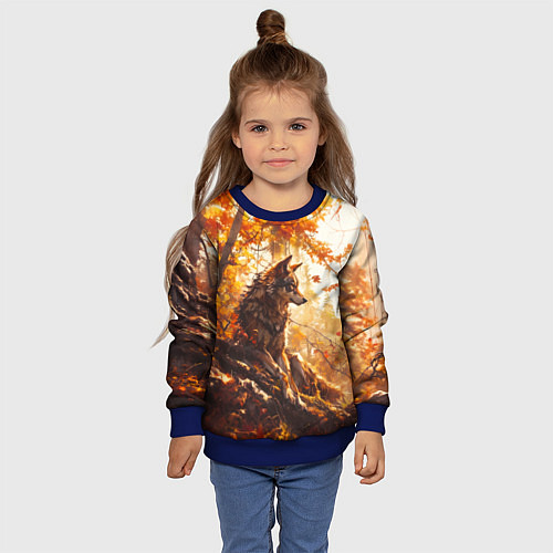 Детский свитшот Волк на привале / 3D-Синий – фото 4