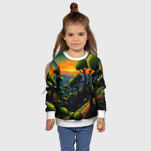 Детский свитшот Лес из зеленых инопланетных деревьев в стиле Сальв / 3D-Белый – фото 4