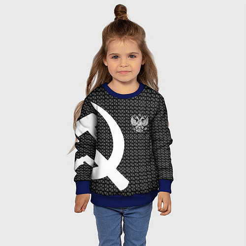 Детский свитшот Герб РФ паттерн стиль ссср / 3D-Синий – фото 4